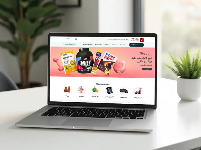 طراحی سایت فروشگاهی نمایش داده شده روی لپ تاپ